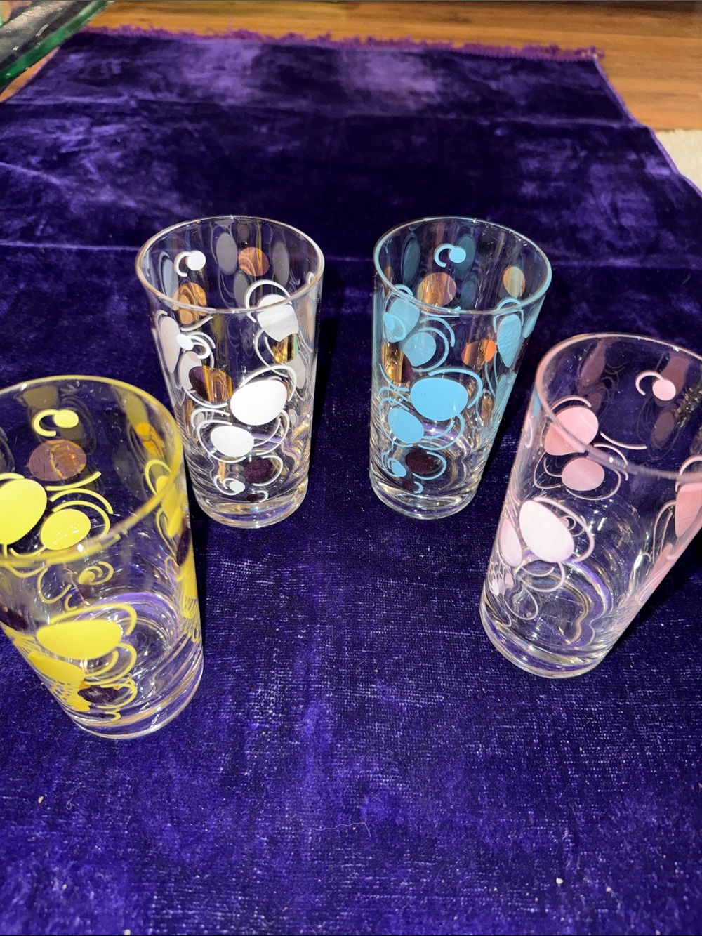 vintage mid-century modern atomic dot highball glasses from the 1950s x4